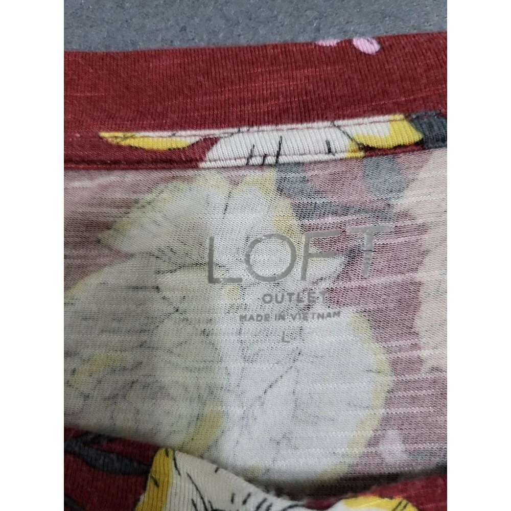 LOFT Outlet Women's Floral Top Shirt Knotted Sleeves Stretchy SZ LG - Picture 7 of 8